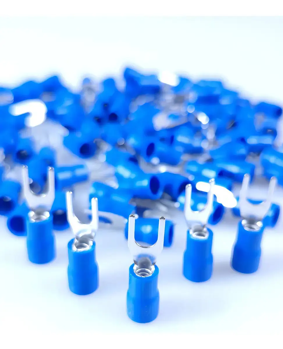 Terminal Tipo Garfo Azul 2,5mm M4 Pré-isolado Kit 200 Peças