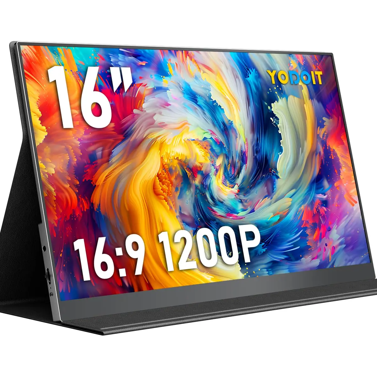 Yodoit Monitor Portátil 16" 100% SRGB FHD Tela com Porta USB Tipo C HDMI com Capa Inteligente Compatível com Laptop, PC, MacBook, Xbox, PS5, Phone