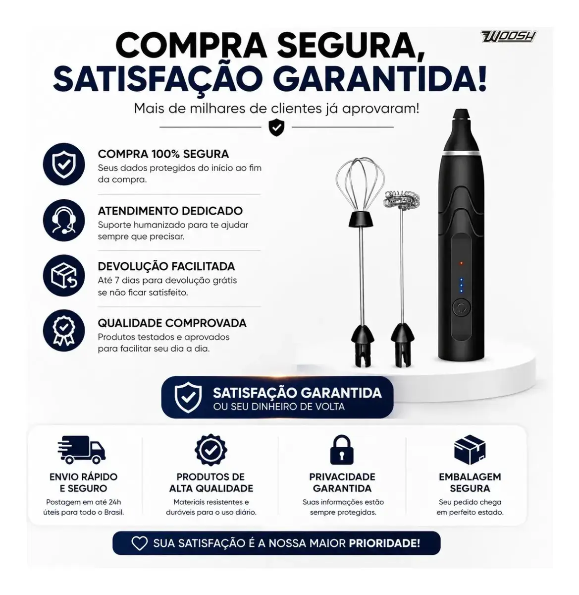 Mixer Elétrico Portátil 2 em 1 Recarregável Potente Misturador de Bebidas e Ovos 3 Velocidades Usb Batedor e Fue Fouet thumbnail 5