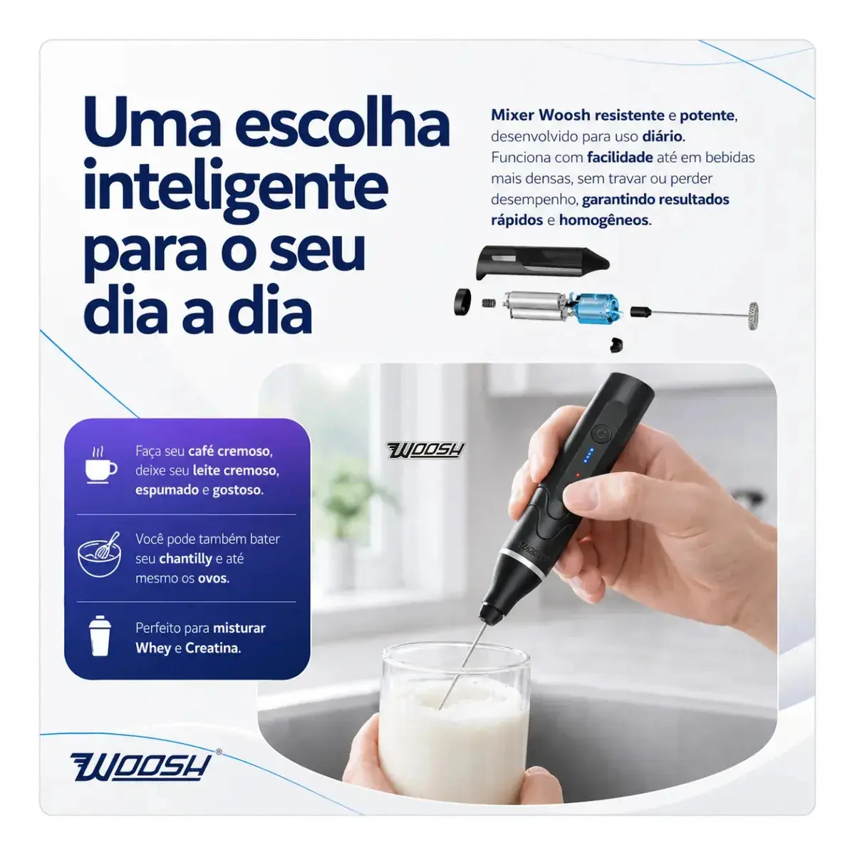 Mixer Elétrico Portátil 2 em 1 Recarregável Potente Misturador de Bebidas e Ovos 3 Velocidades Usb Batedor e Fue Fouet thumbnail 6
