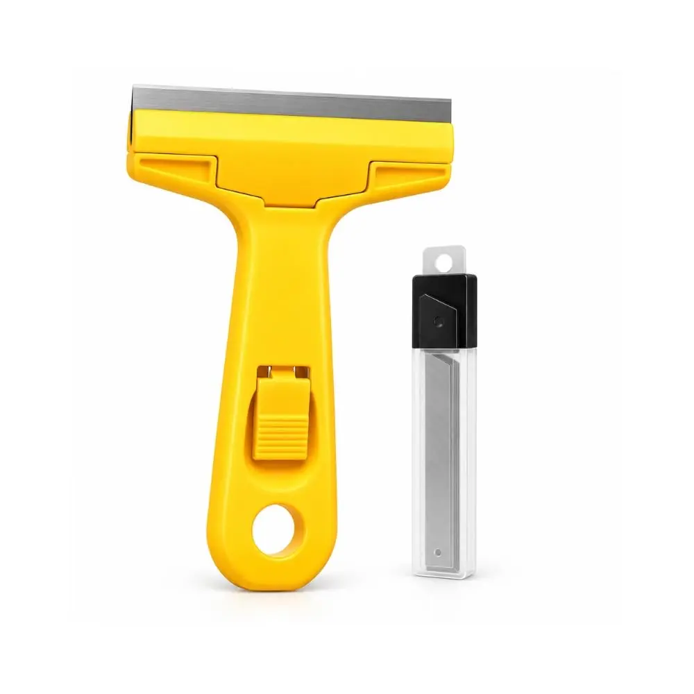 Raspador com Lâmina de Aço, Cabo Amarelo, com 10 Lâminas | Ângulo de 25° a 60°, Azulejo e Vidro, Troca Fácil de Lâmina, Remove Papel de Parede, Lâmina Retrátil - 1