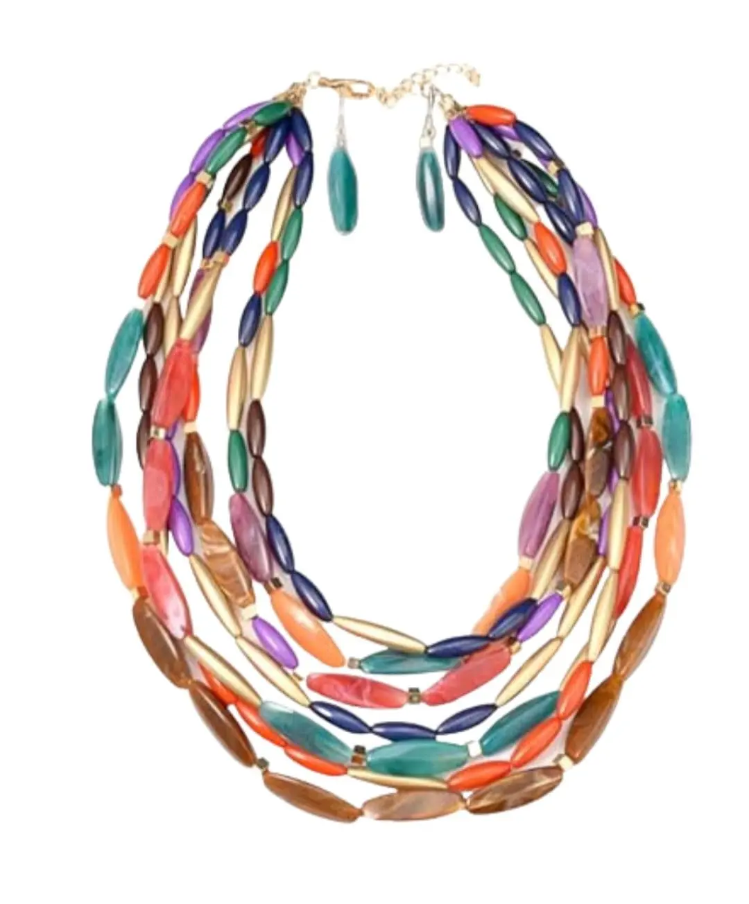 Conjunto Feminino "Viva" de Semijoias Coloridas – Maxi Colar Multicamadas com Pastilhas em ABS e Brincos – Estilo Vibrante e Moderno para Todas as Ocasiões