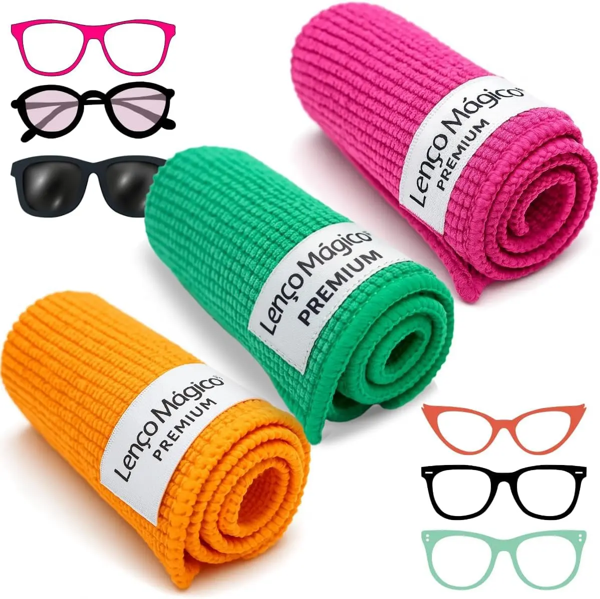 Lenço Mágico 15x15cm - Kit 3 Lenços Premium (+Qualidade) Original Microfibra Limpeza Eficiente Óculos Celular Câmera Flanela Maior Absorção Maciez Lavável - Produto de Qualidade