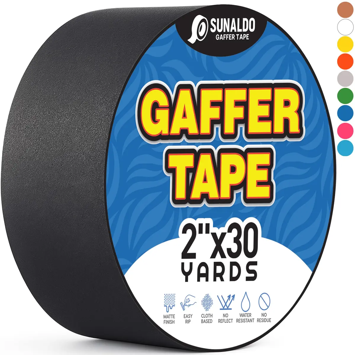 SUNALDO Fita Gaffers (2" X 30 Jardas) Fita De Piso Profissional Resistente, Fácil De Rasgar, Sem Resíduos, Para Fios Elétricos, Acabamento Fosco, Antirreflexo, Resistente Às Intempéries (Preta)