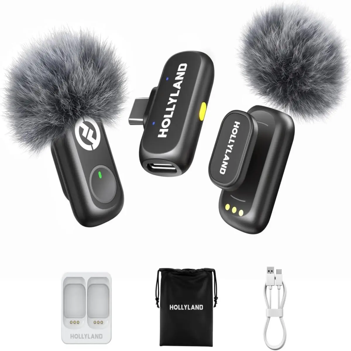 Hollyland LARK A1 Mini Duo USB-C – Microfone Sem Fio Mini | para iPhone 15/16 e Android, Microfone Magnético para YouTube, TikTok, Podcast e Vlogs (Preto, 2TX + USB-C RX) - 1