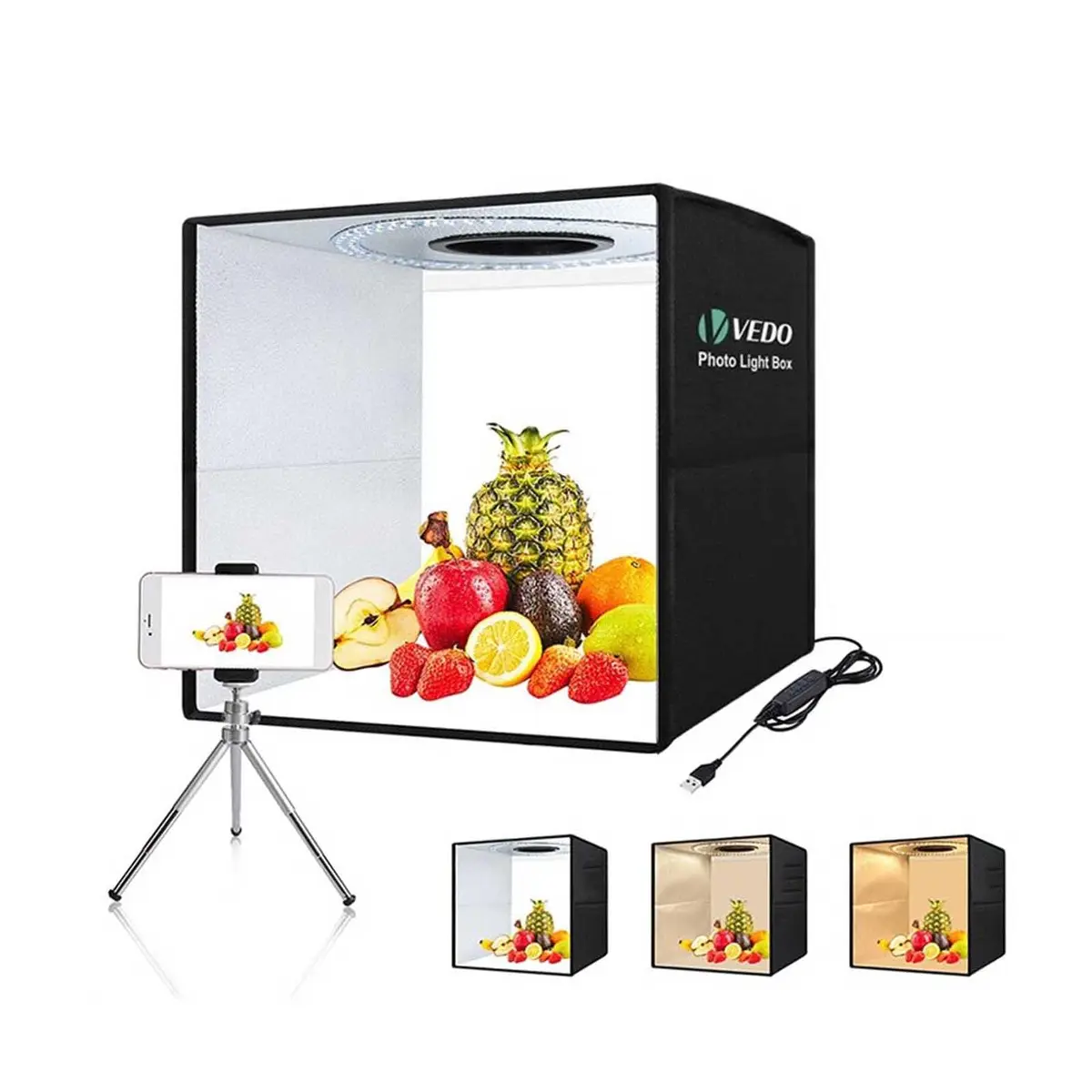 Caixa de luz fotográfica de 25 cm, estúdio fotográfico portátil em 12 cores de fundo, CRI 95, adequado para fotografia de pequenos produtos de joias, brinquedos e acessórios - 1