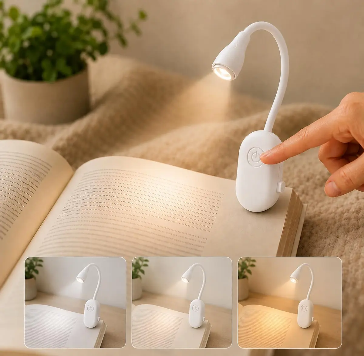 Luz de Leitura para Livro LED com Clipe Flexível USB Recarregável Branca