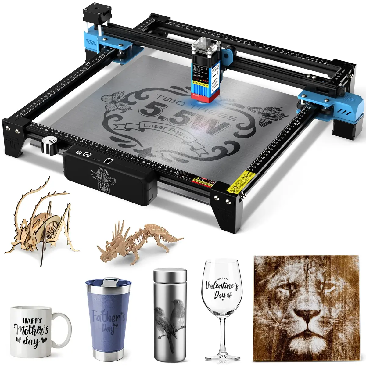 Twotrees Gravador a laser TTS-55 Pro, máquina de gravação a laser 20W, cortador a laser, ferramenta de gravação a laser para madeira, metal, alumínio, vidro, couro - 1