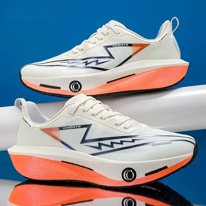 Tênis de corrida esportivos masculinos, elegantes e confortáveis - parte superior de tecido respirável, antiderrapante, resistente ao desgaste, sola com absorção de choque, tênis de corrida casuais com cadarço e bico r - 1