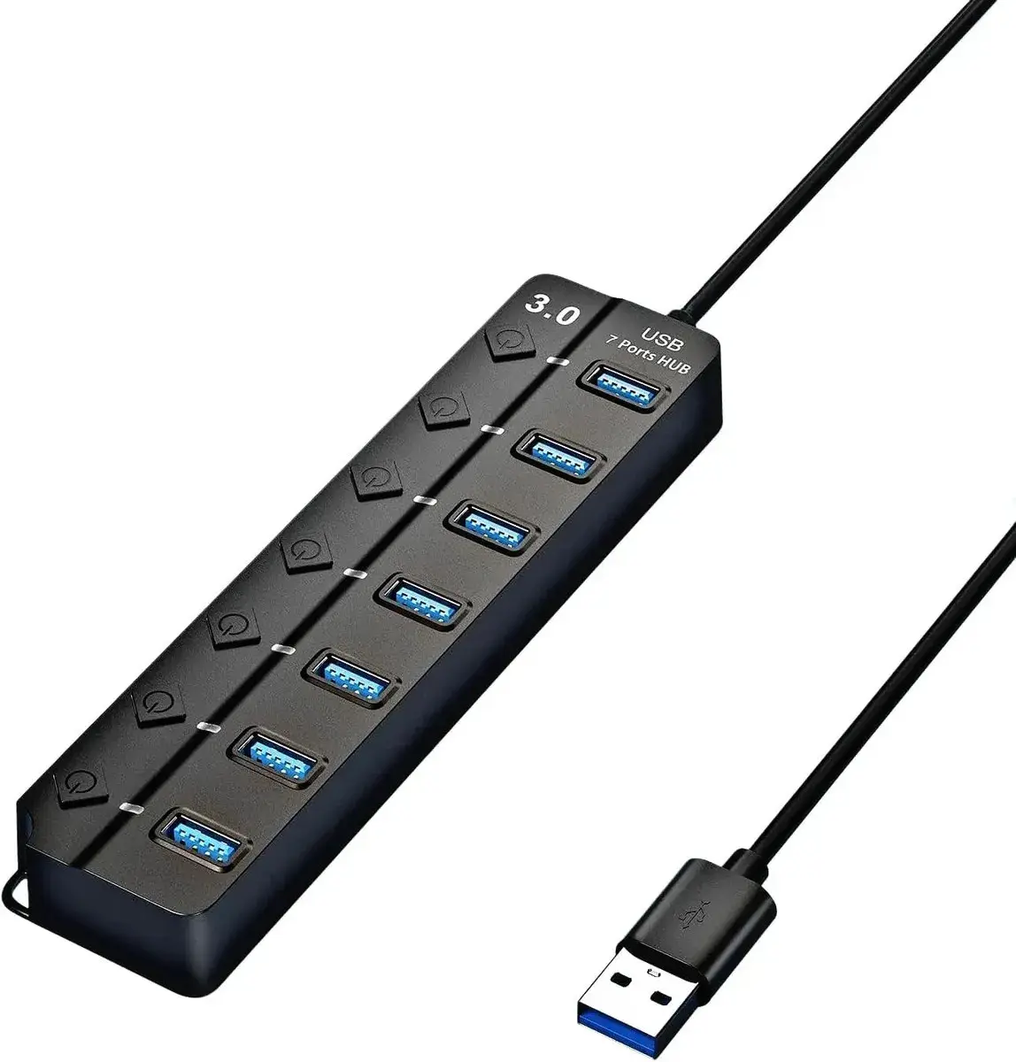 Hub Usb 3.0 7 Portas Entradas Alta Velocidade 5gbps Com Led E Botões Individuais Plug And Play Compatível Com Notebook Pc Tv Console Impressora Mouse E Teclado Pen Drive Cooler Premium Eletric Teck - 1