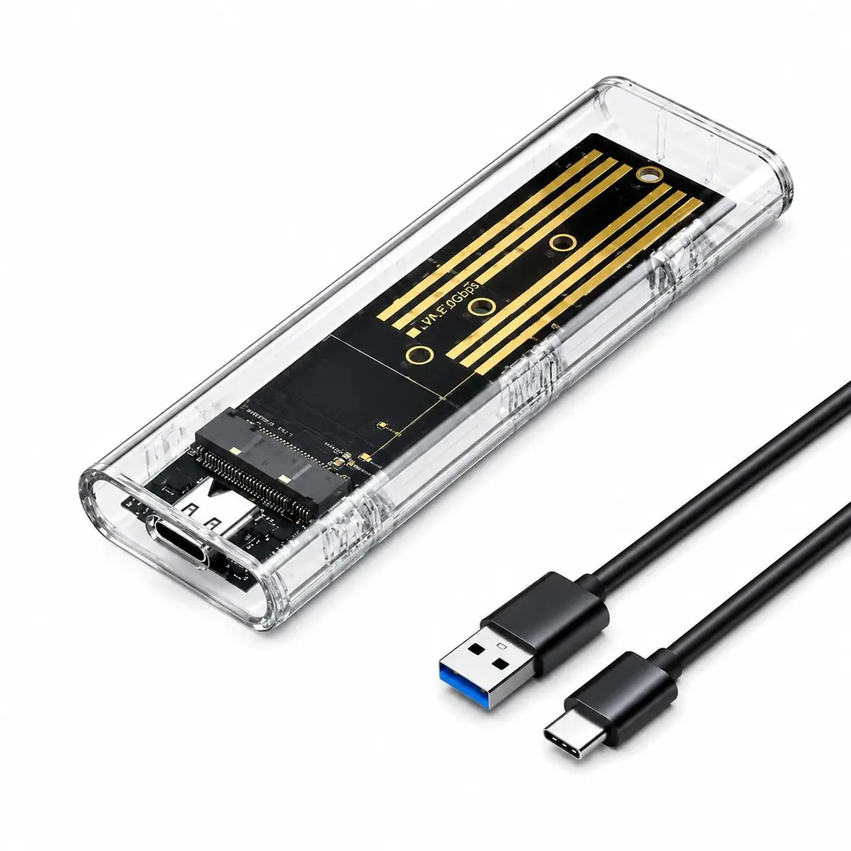 Case Externo SSD M.2 NVMe USB-C 10Gbps Transparente Gaveta Adaptador | Compatível M2 2230/2242/2260/2280, Transferência 10Gbps, Cabo USB-C Incluso, Design Transparente, Portátil para Notebook