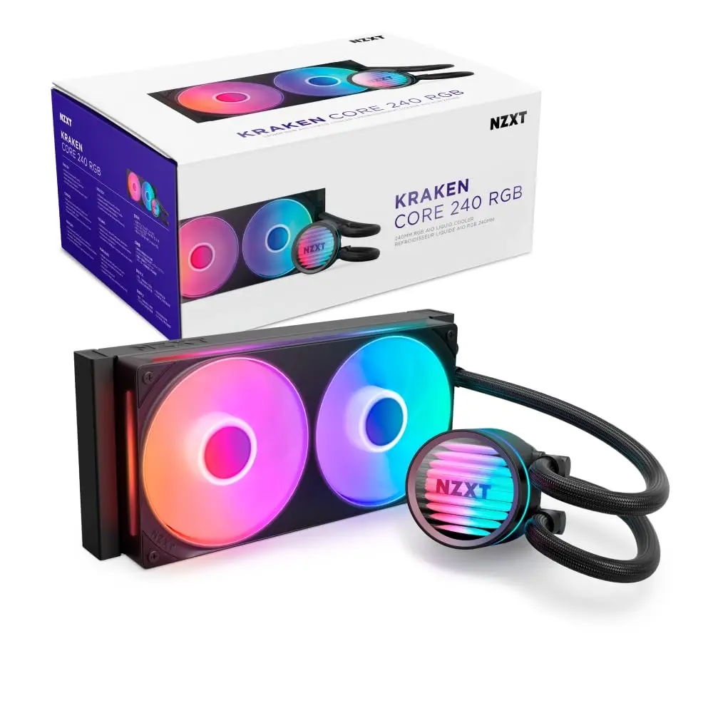 Water Cooler NZXT Kraken Core 240 RGB Preto Fan Duplas de Corpo Único 2x120mm Bomba 3100 RPM Intel LGA 1851/1700 AMD AM4 / AM5 RL-KR24C-B1 - 1