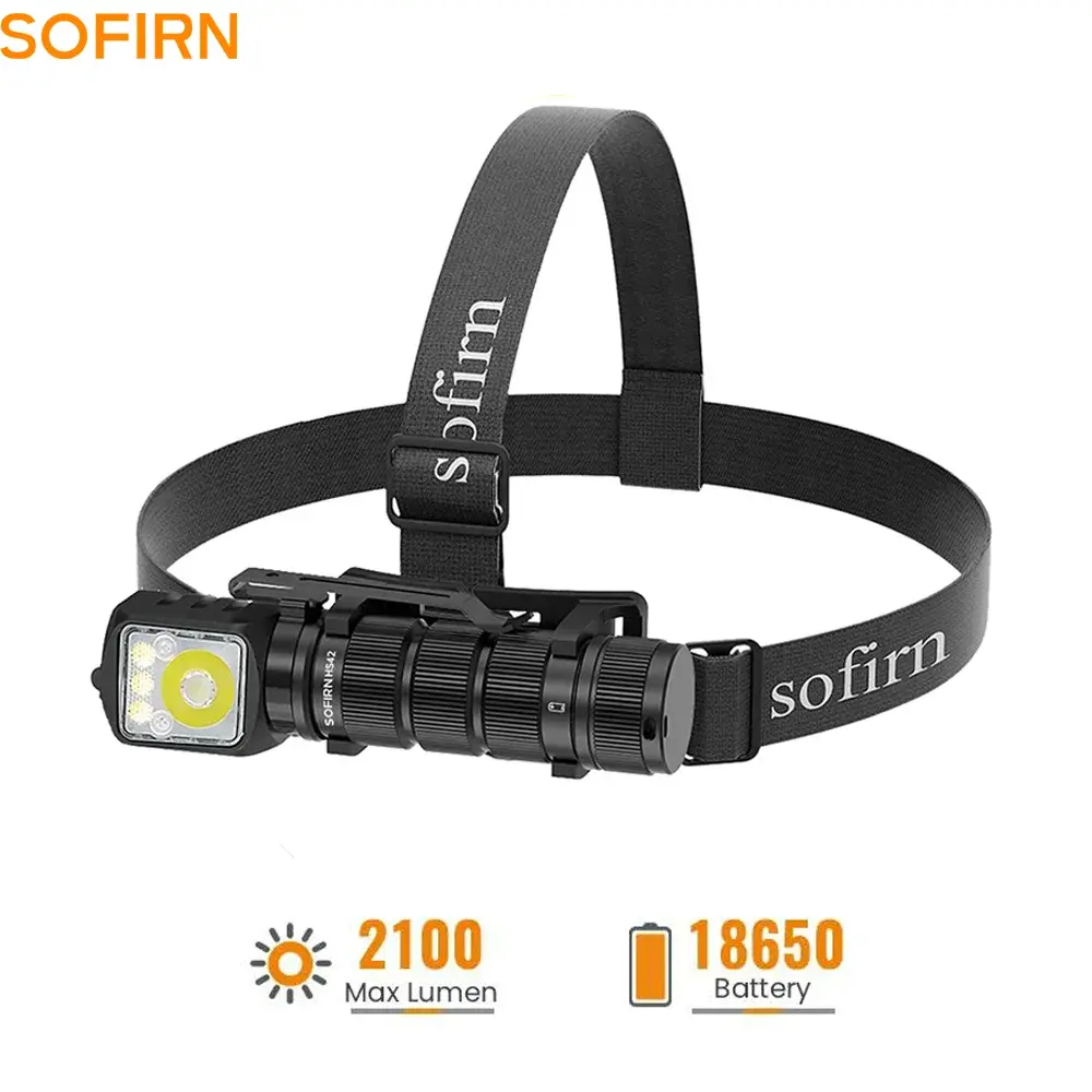 Lanterna de Cabeça SOFIRN HS42 2100lm 6000K com Múltiplas Fontes de Luz, 3000mah, LED SST40, Lanterna de Luz Vermelha, Recarregável via USB C