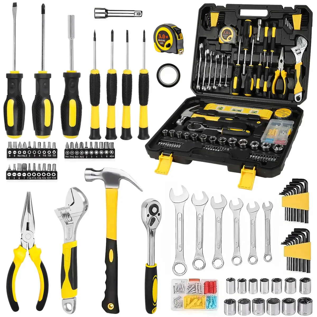 108 Peças Kit Ferramentas Profissional, Caixa de Ferramentas Completa, Maleta de Ferramentas, Caixa de Ferramentas para Reparos Domésticos