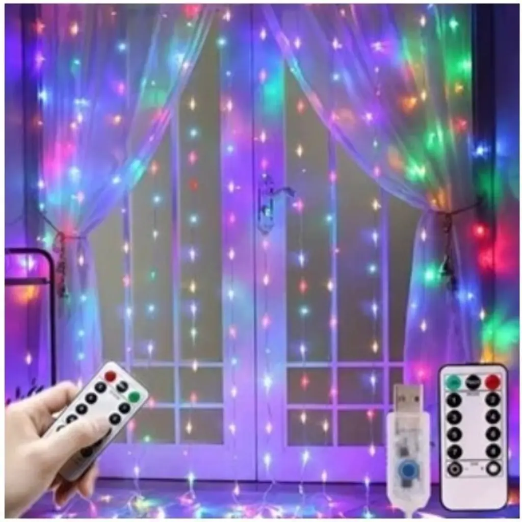 Cortina de LED 3M 300 Luz 8 Modos De Iluminação Luzes De Fada De Fadas USB Para Decorações De Festa - 1