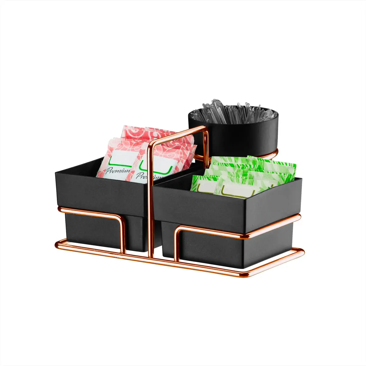Organizador p/sachês de açúcar/adoçante e mexedor rose gold - Linha Caffè - Future