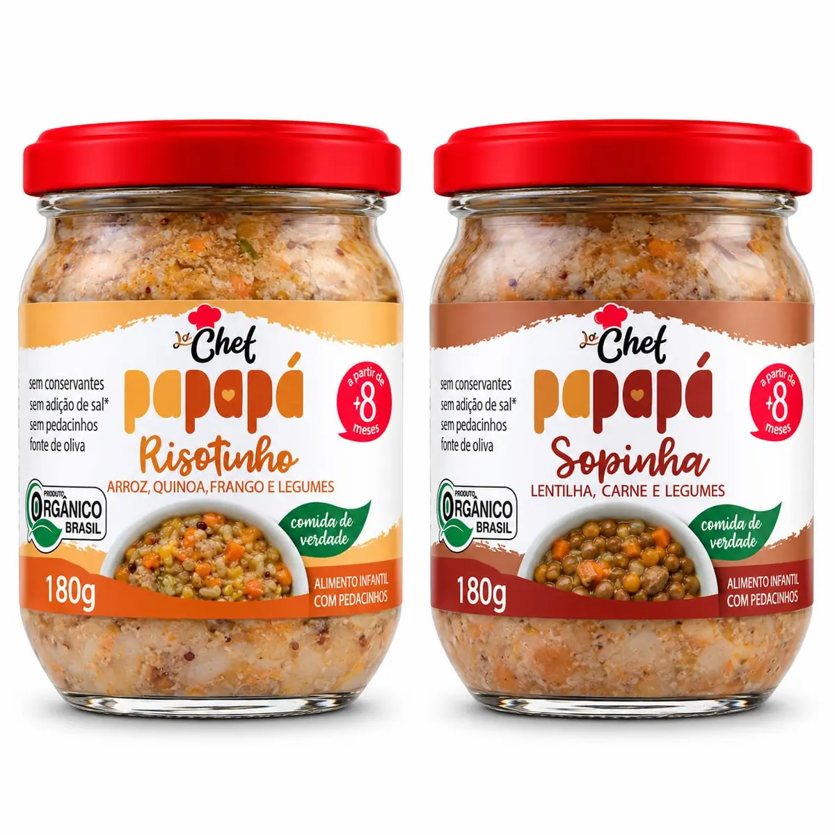 Sopinha Papinha Orgânica Infantil - Sabor Sopinha e Risotinho - Kit 2 unid. | Indicado a partir de 8 meses, temperos naturais e com pedacinhos.