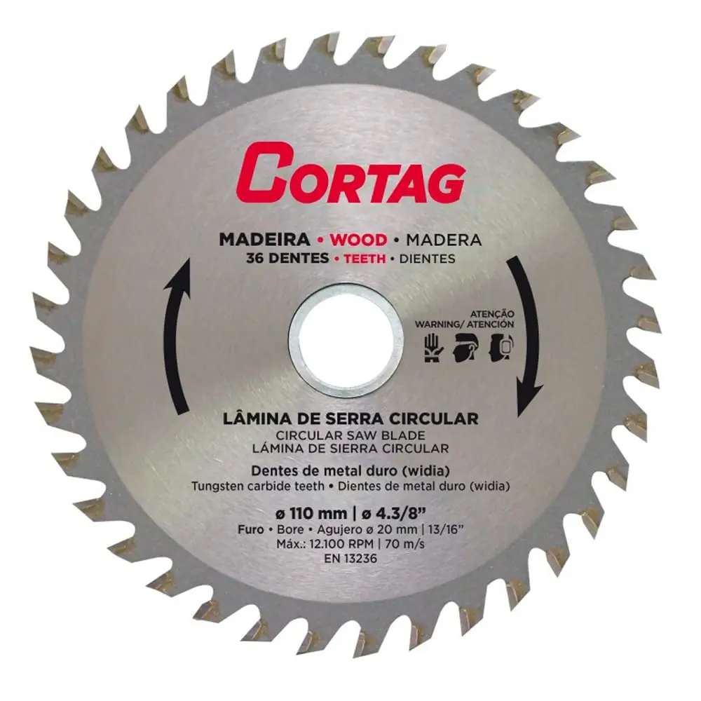Lamina De Serra Circular P/Madeira 36 Dentes Ø 110 Mm Cortag Prata