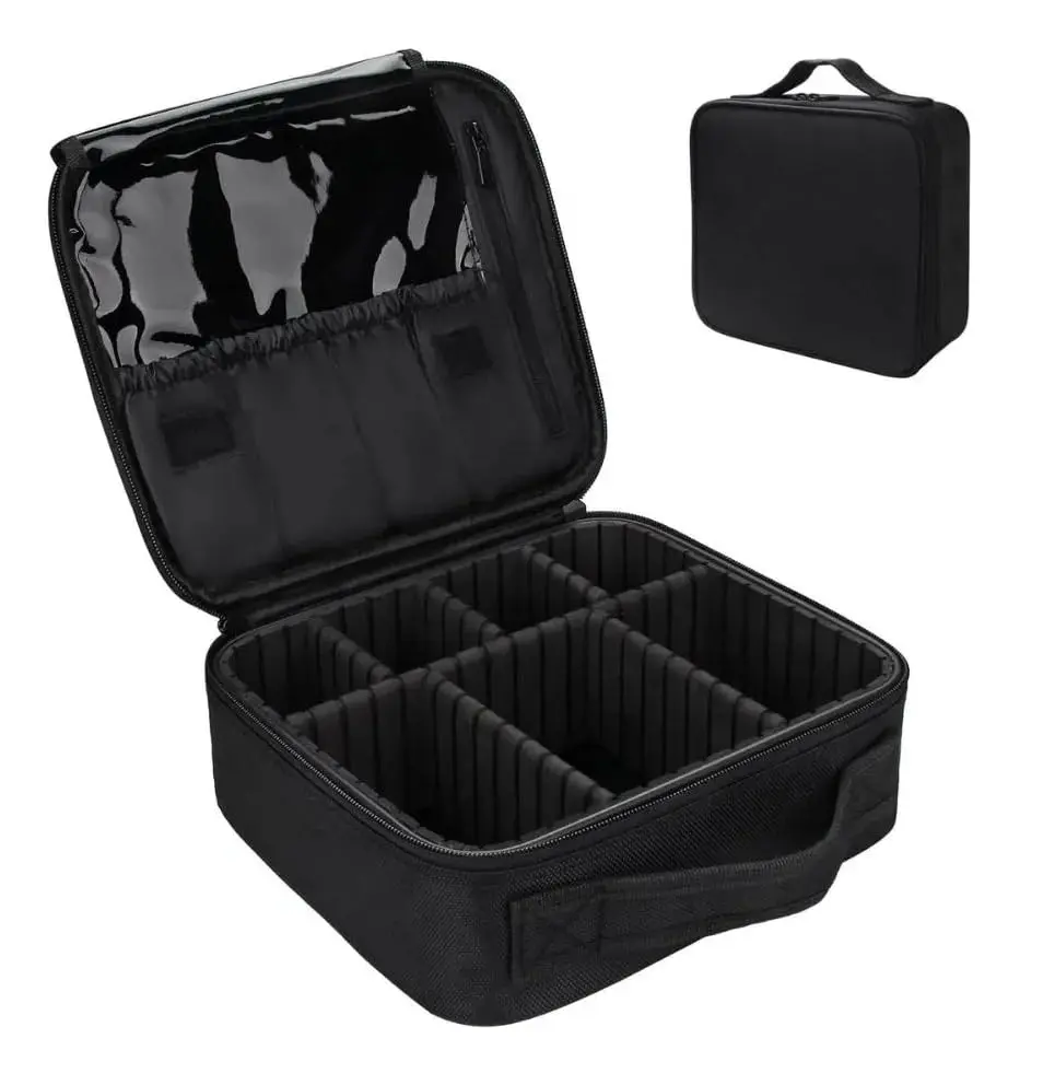 Maleta Organizadora De Maquiagem Com Divisórias Ajustáveis E Porta-Pincéis | Bolso Interno Com Zíper Para Guardar Acessórios Pequenos Com Segurança