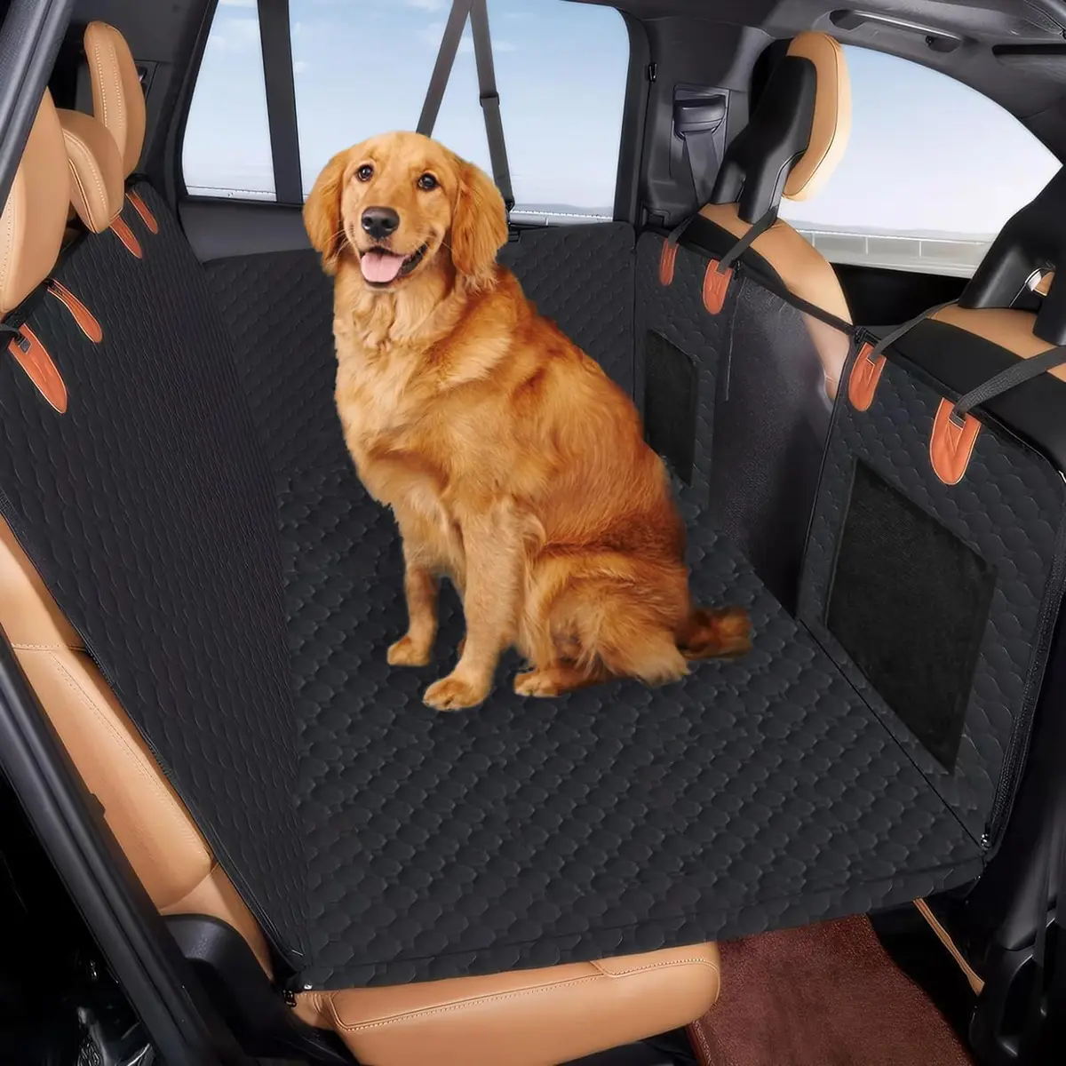 INSMEER Capa Protetora Carro Pet, Proteção 7 Em 1 - À Prova D'Água, Fundo Rígido, Resistente Ao Desgaste, Lavável À Máquina, Ajuste Universal, Cinto De Segurança E Design De Rede, Preto