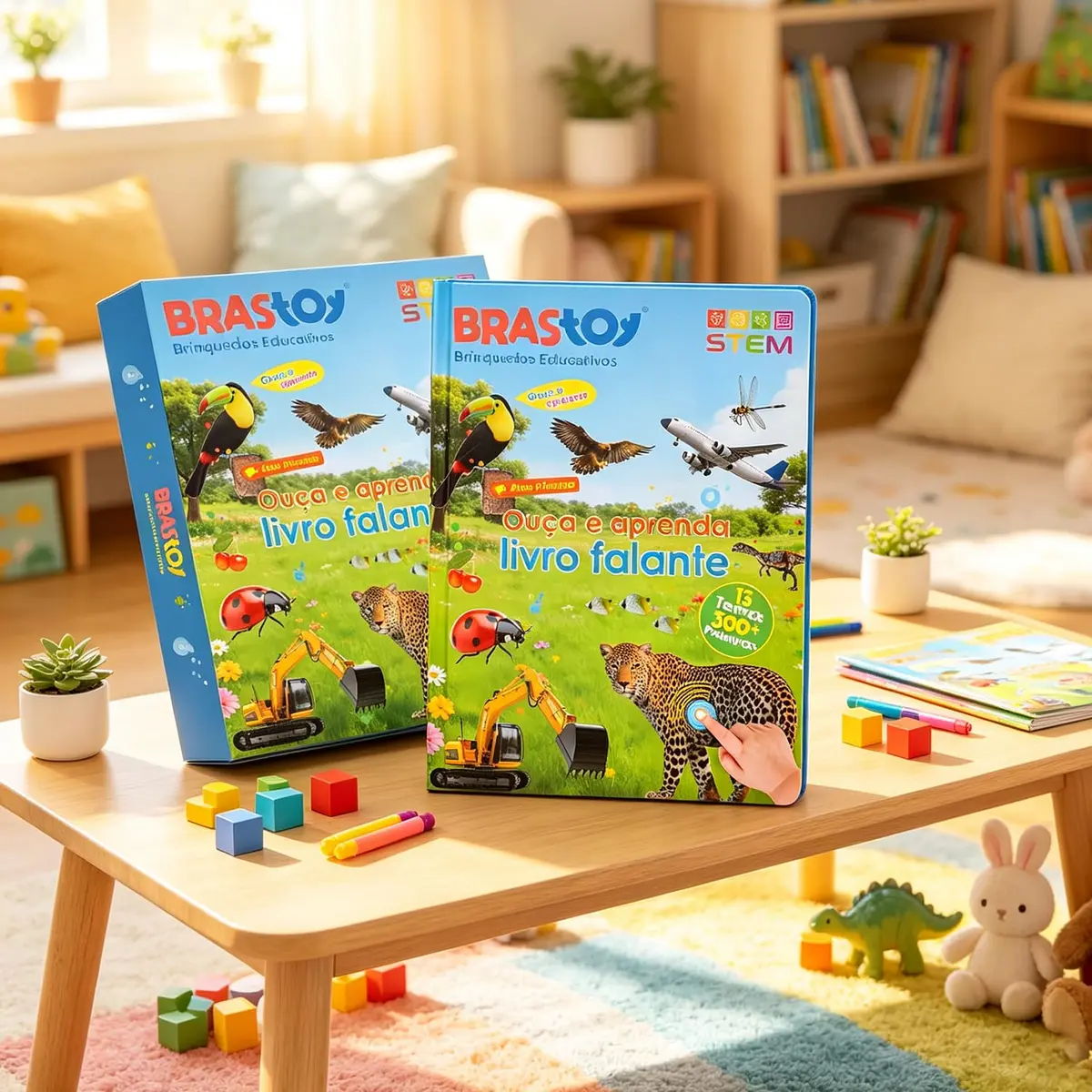 Livro Falante Interativo Brinquedo Infantil STEM Bilíngue Português Inglês | Livro Falante Interativo com 13 Temas e Mais de 300 Palavras, Brinquedo de Aprendizagem para Bebês e Crianças de 1 a 6 Anos