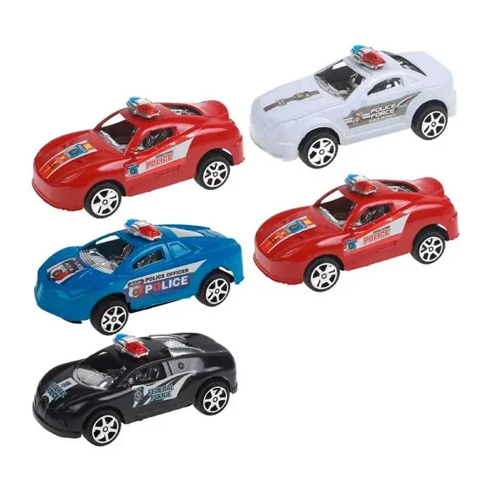 Conjunto Carros de Polícia Fricção 9cm com 5 Peças | Movimento por Fricção, 9 cm Cada, 5 Cores , Design Policial, Para Crianças