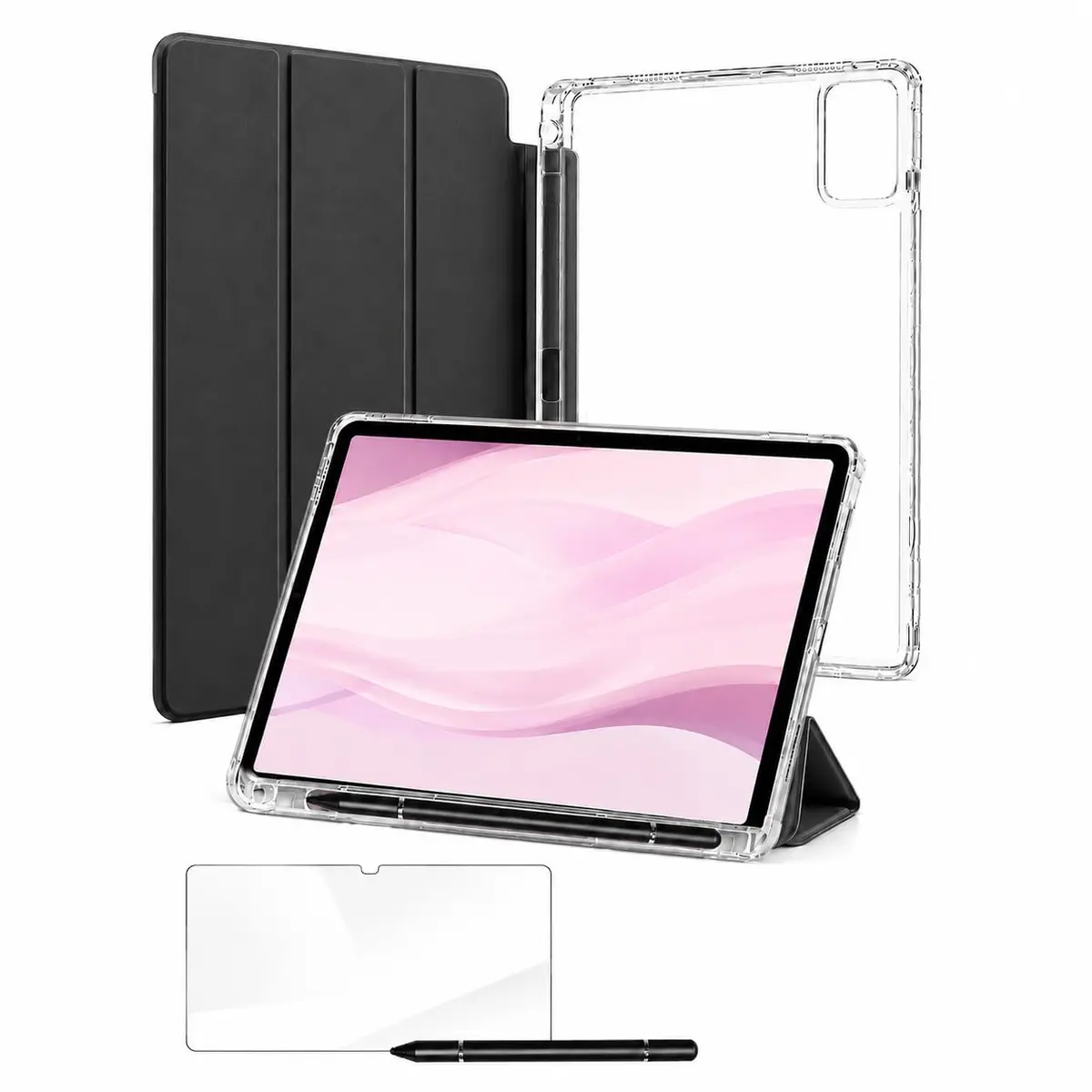 Capa para Xiaomi Redmi Pad SE 11",Com Caneta e Película, Ranura para Caneta, Tampa Magnética e Suporte Integrado, Função de Acordar/Ativar Automático (Preto) - 1