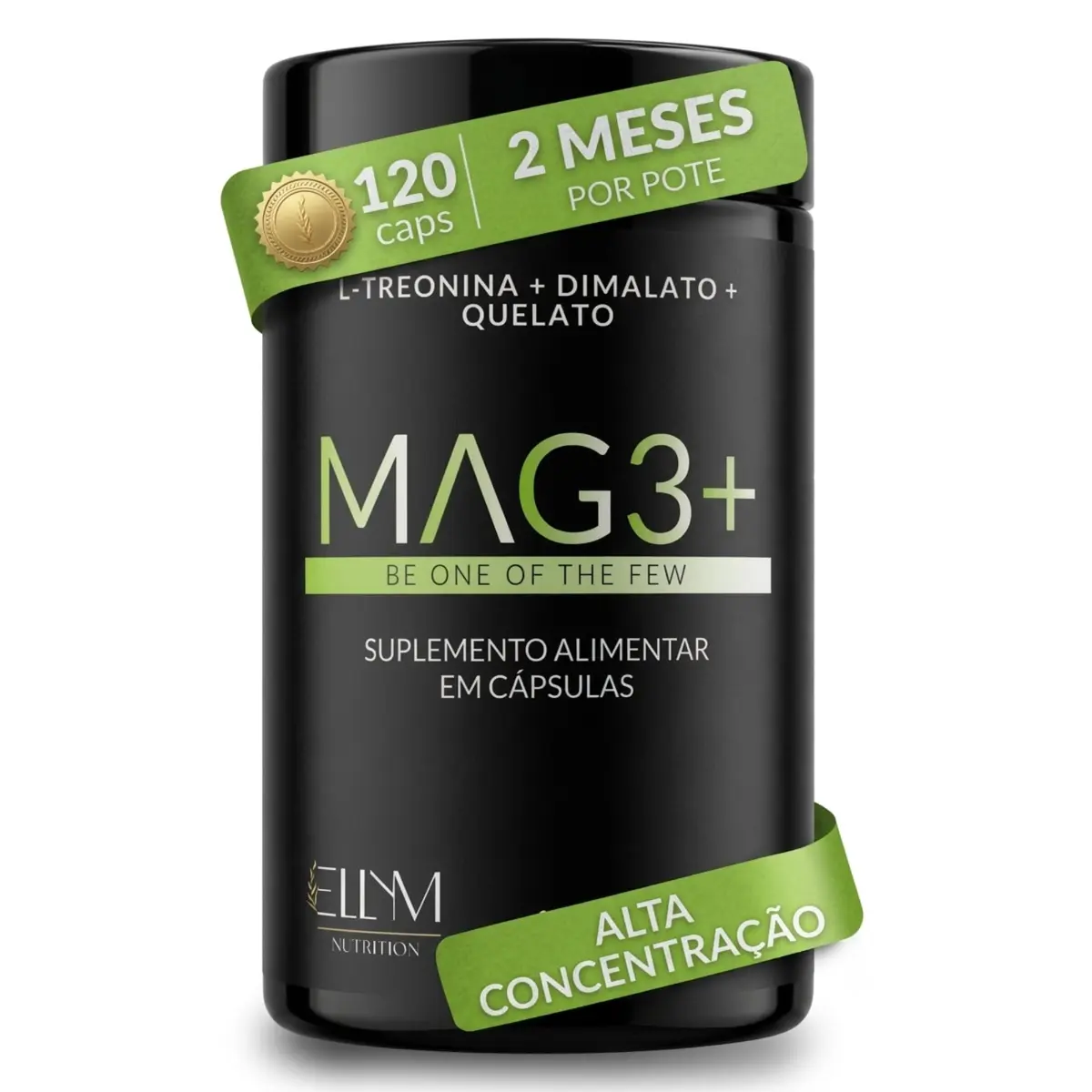 Tri Magnésio L-Treonina Dimalato Quelato 120 Cápsula ELLYM NUTRITION | 200mg dose 60 porções 2 meses metabolismo energetico funcionamento muscular neuromuscular equilibrio eletrolitos ossos - 1