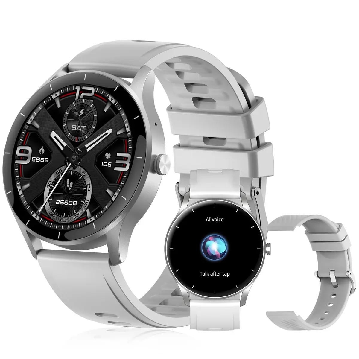 Smartwatch PEJE ZW02 com Chamadas, Pulseira Extra e 123+ Modos Esportivos | Tela HD de 1,28”, IP68, Bateria de 3–7 dias, Notificações, Música, Clima, Alarmes e Conexão iOS/Android ( Prata )