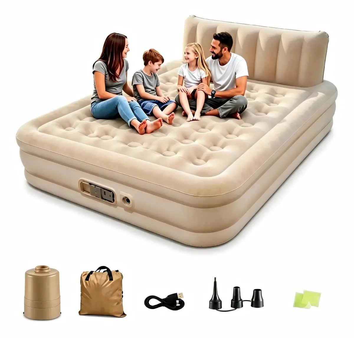 BEMMY Colchão Inflável Solteiro/Double com Bomba Rápida Inflação/Deflação, Terno Comfort, Camping, Viagem, Portátil Impermeável 200 * 152 * 40cm