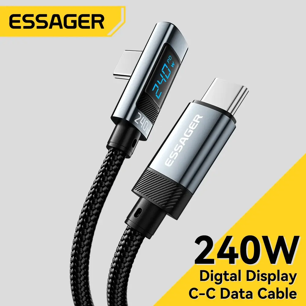 Essager 240W USB Tipo C Cabo Ângulo de 90 Graus PD Carregador de Carregamento Rápido Fio para iPad MacBook pro Xiaomi Samsung Huawei - 1