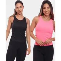Kit 2 Regatas Nadador Canelada Feminina Lisa Blusa Blusinha Básica Treino Academia Colorido
