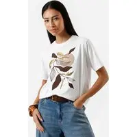 camiseta feminina de algodão estampa com paetê off white