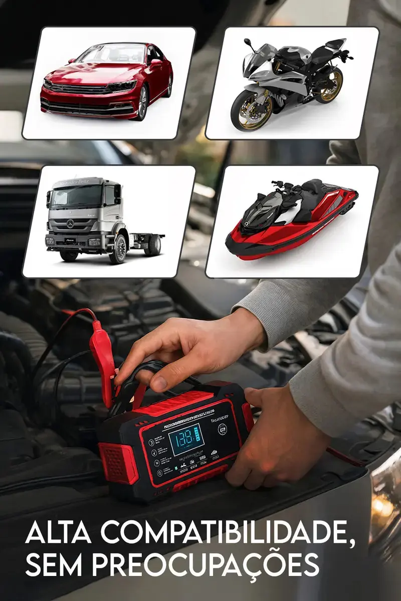 Carregador de Bateria Inteligente Davely 6A Bivolt para Carro Moto Caminhão Jet Ski e Barco Display Digital Recupera Bateria Carga rápida e Eficiente Cabo Reforçado Reparo Por Pulso thumbnail 2
