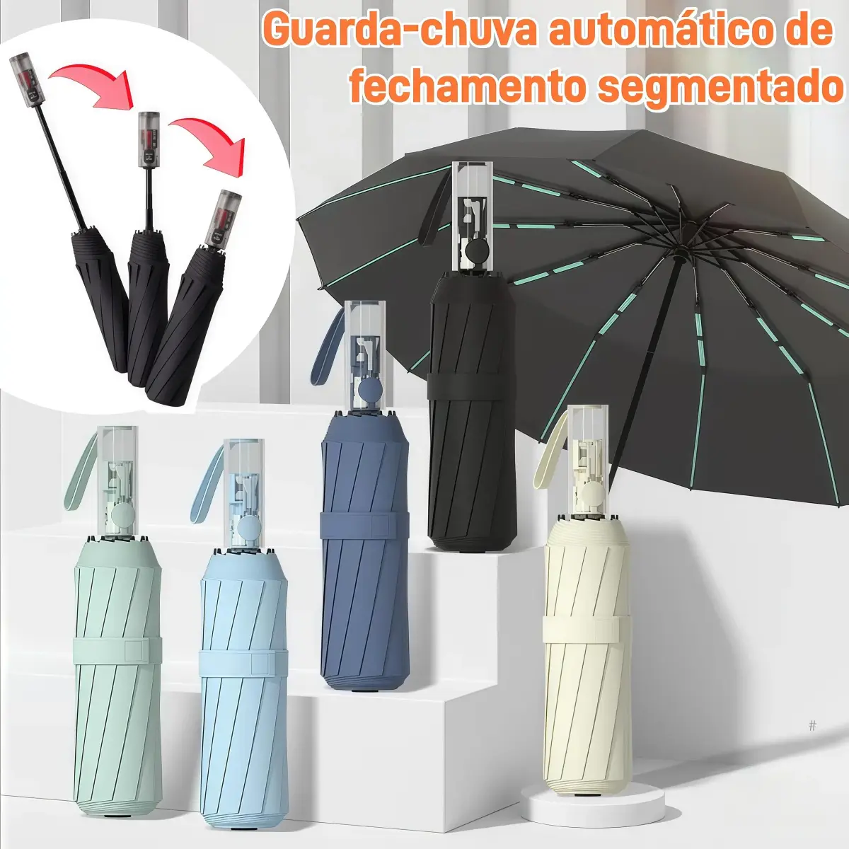 Guarda-chuva Automático 50 ossos, Quilha Grossa Durável Resistente a UV- Prevenção de rebote