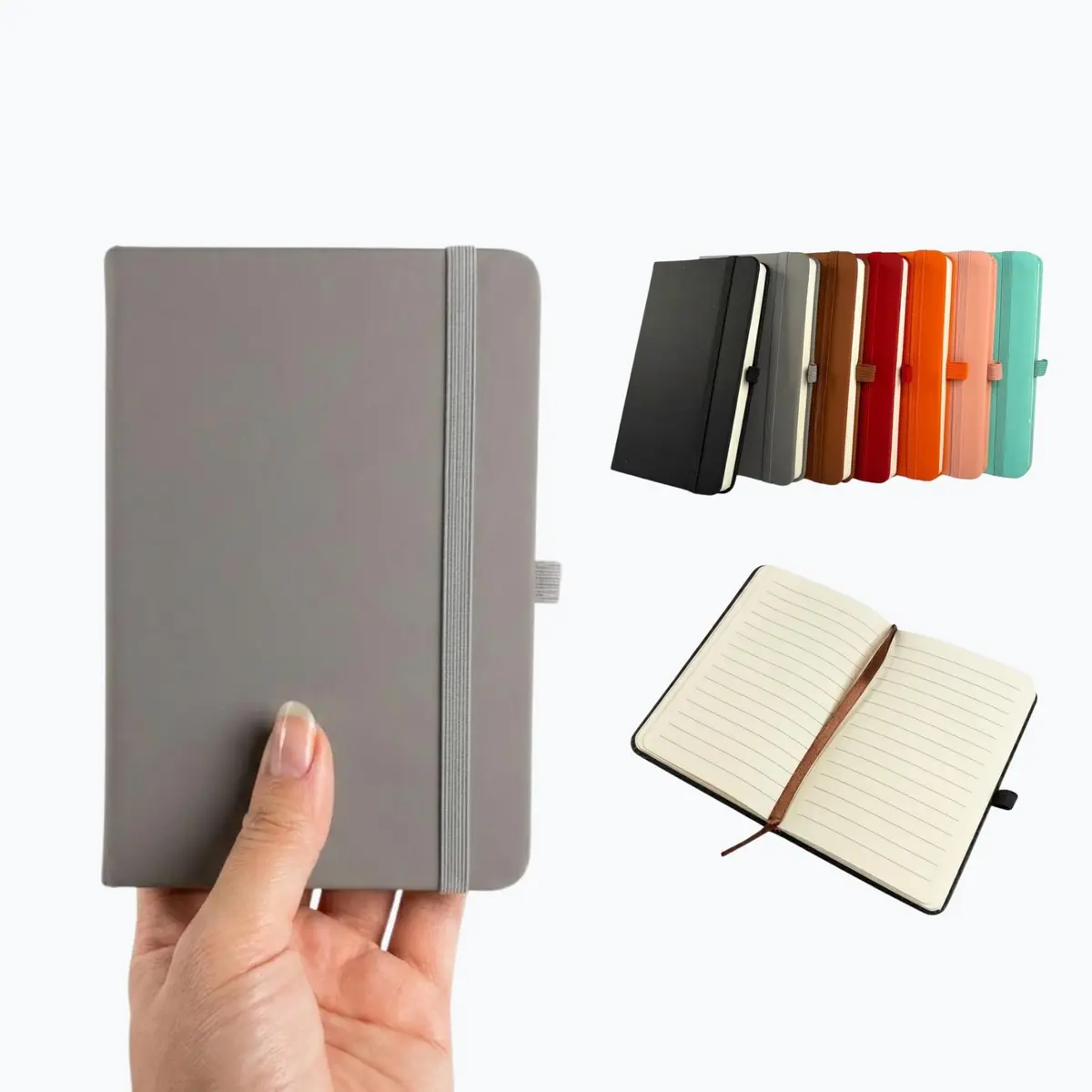 Caderno A6 Com Pauta 80 Folhas 80g Caderneta 10x15 com Suporte Para Caneta Capa Dura Emborrachada - Cinza - 1