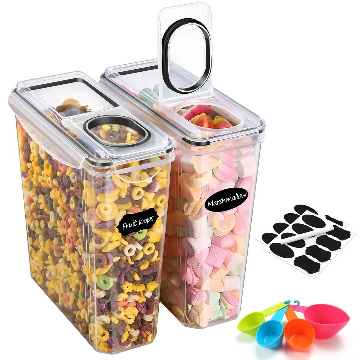 Potes Herméticos de Armazenamento YASHE, 3,7L, Conjunto com 2 Peças, Plástico Livre de BPA, com 16 Etiquetas e Giz