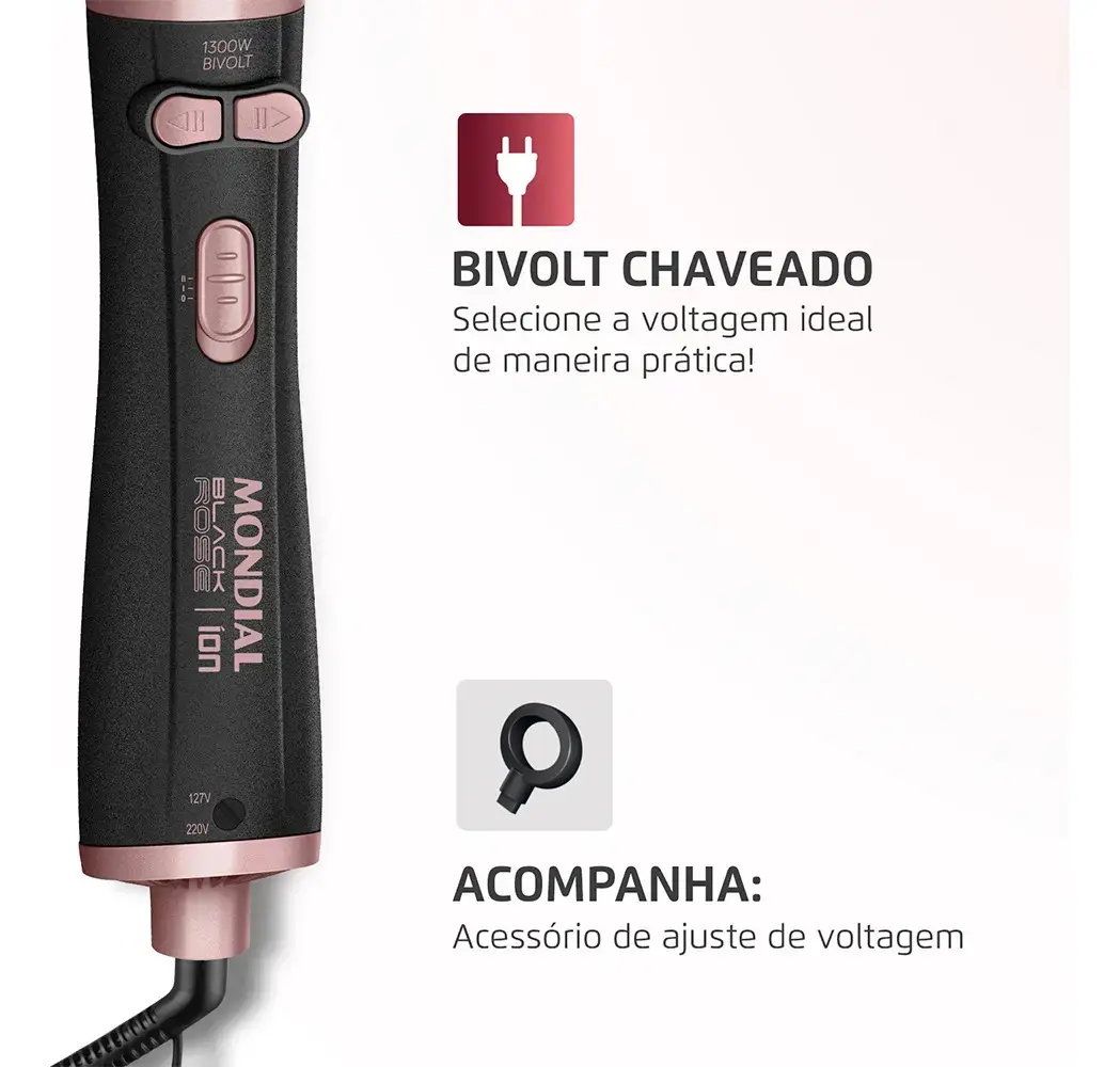 Escova Rotativa Mondial Ceramica Tourmaline Ion 3x1 Erb-01 Rosa 127/220v thumbnail 5