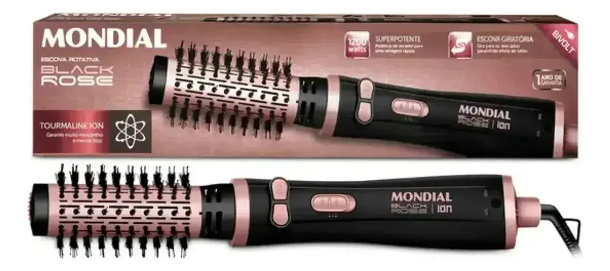 Escova Rotativa Mondial Ceramica Tourmaline Ion 3x1 Erb-01 Rosa 127/220v thumbnail 7