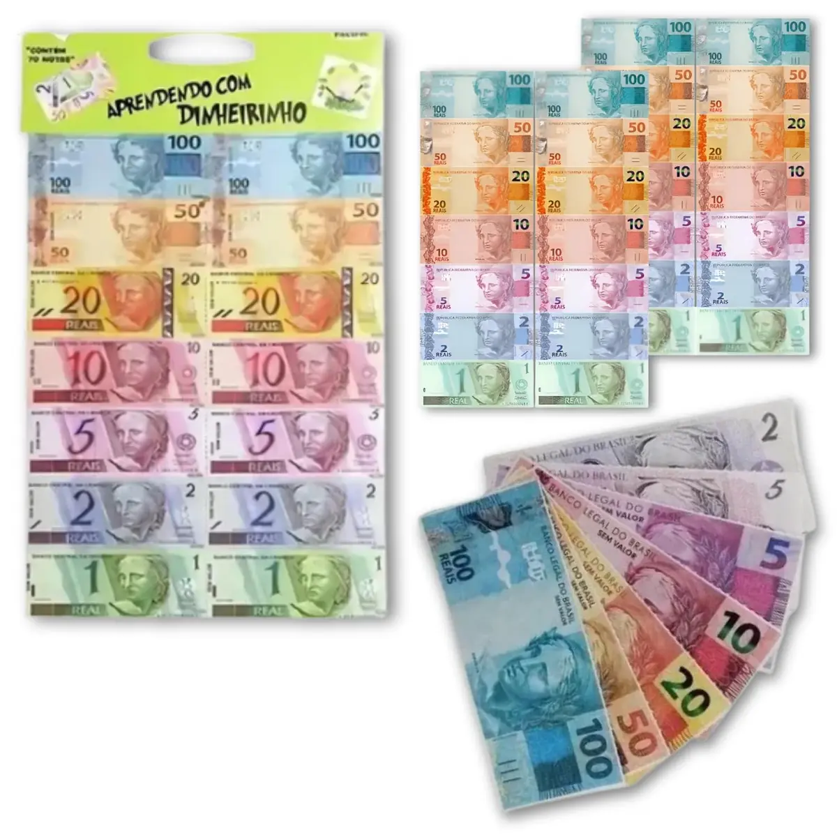 Dinheiro de Brinquedo, Kit Aprendendo Com Dinheirinho, 70 Notas Falsas Educativas, Jogo Infantil Para Aprender a Contar, Material Pedagógico Para Escolas e Brincadeiras Como Lojinha, Mercadinho.