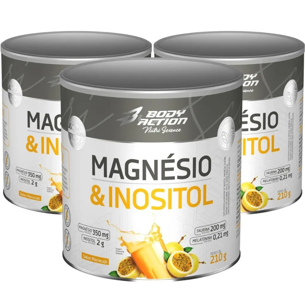 Kit 3x Magnésio e Inositol Taurina Melatonina 210g Bodyaction - 1