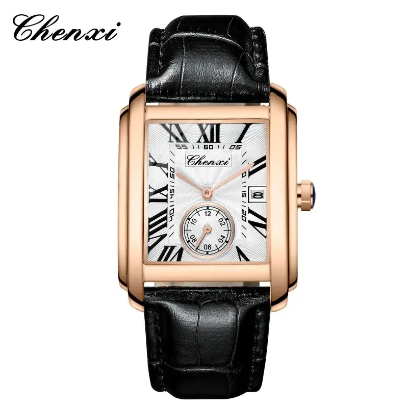 Chenxi 8216 venda quente marca superior relógio masculino de negócios quartzo calendário militar à prova dwaterproof água pulseira couro masculino relógio elegante
