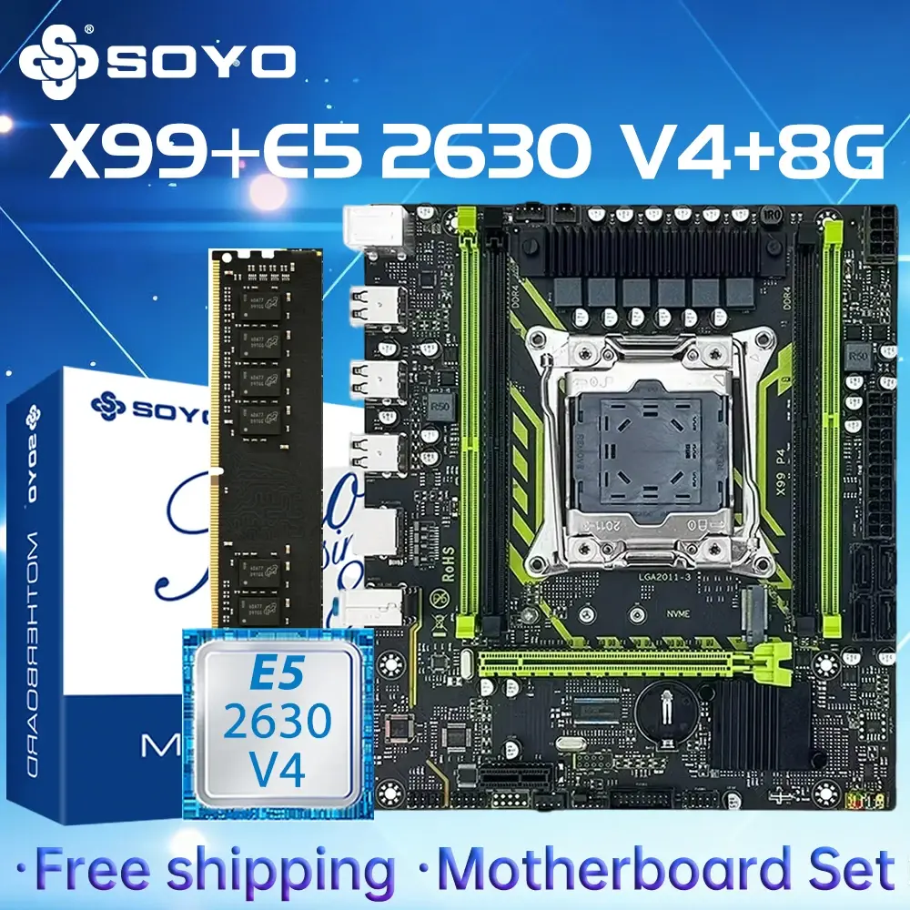 Placa-Mãe SOYO X99 com CPU Xeon E5 2630 V4 LGA2011-3, 8GB (1*8GB) de RAM DDR4 2133MHz, Acessórios para Computador NVME M.2 SATA