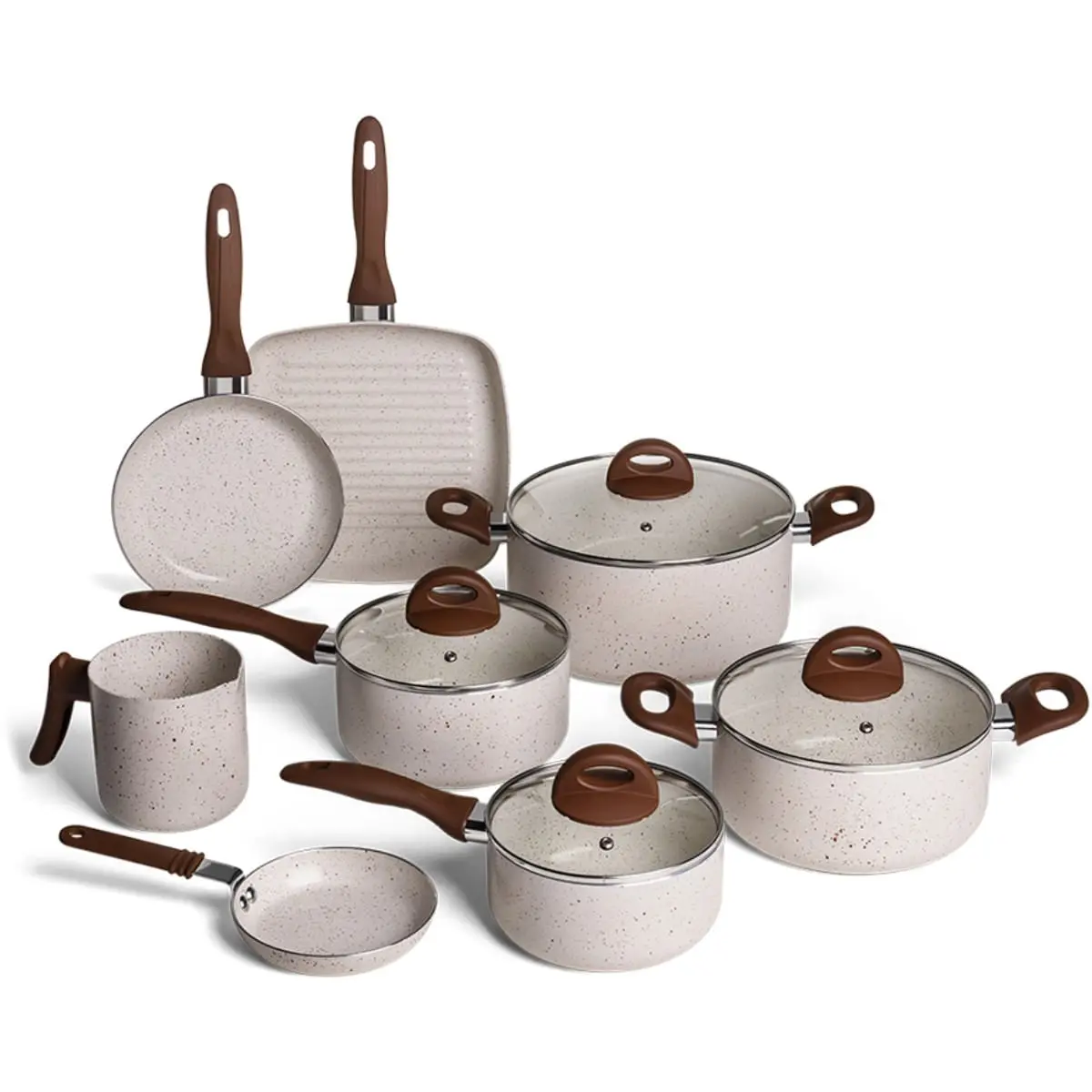 Jogo de Panelas Brinox Antiaderente Ceramic Life 8 Peças Smart Plus Vanilla - 1
