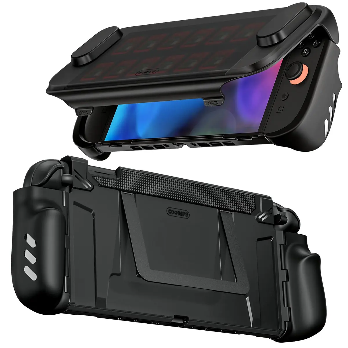 COOWPS P3 for Nintendo Switch 2 Case with Ergonomic Grip &Hard Front Cover | Suporte flip, proteção de nível militar, acessórios compatíveis com doca, capa frontal de PC com 12 compartimentos para