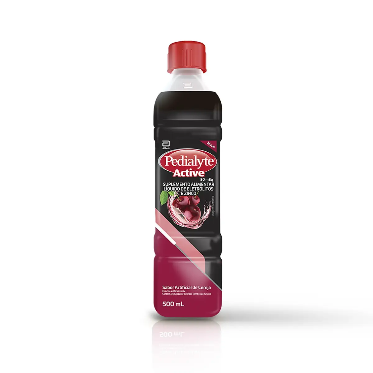 PEDIALYTE Active Bebida para Hidratação com Eletrólitos, Reposição de Líquidos e Sais Minerais, Pronto para Beber, 500ml, Cereja