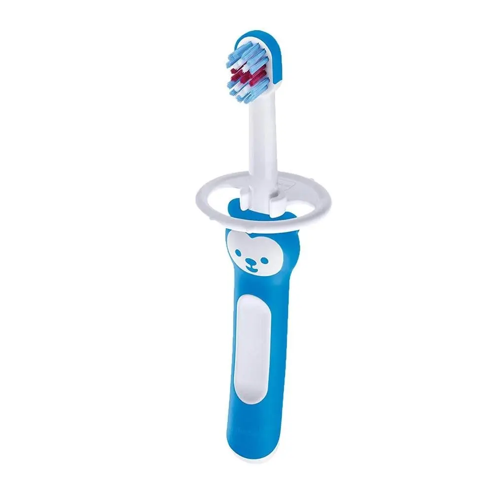 MAM Baby 1 Escova de Dentes Baby's Brush com Trava de Segurança para Crianças de 6+ Meses Com Cabo Ergonômico e Fácil de Segurar, Azul