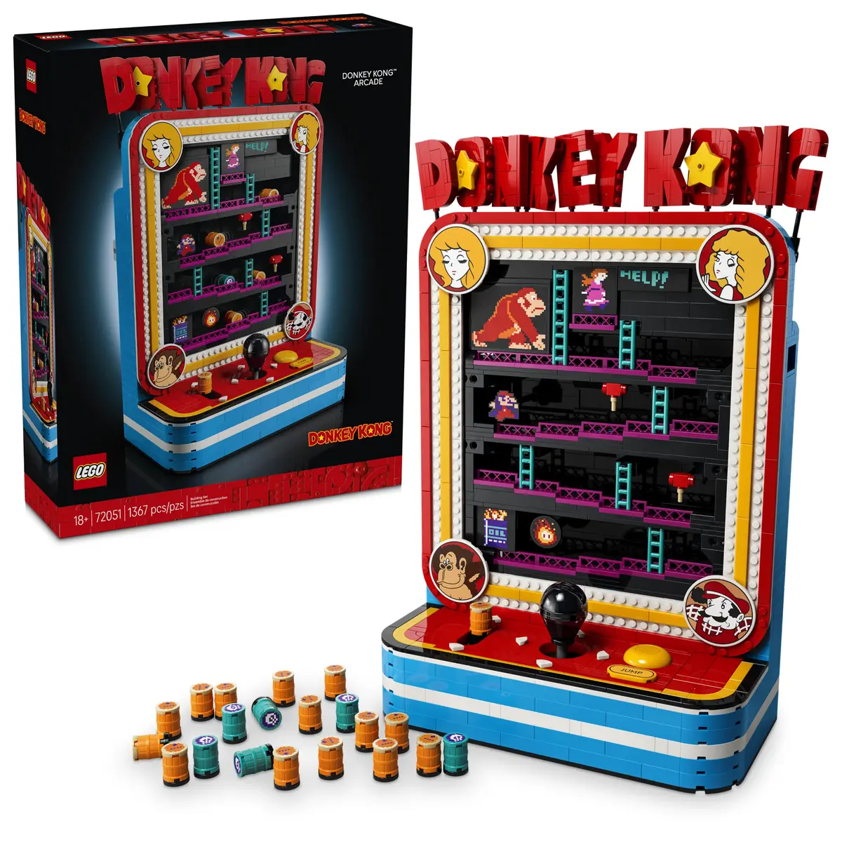 LEGO Super Mario Fliperama do Donkey Kong 72051 | Conjunto De Construção Colecionável, Adulto, Anos 18+, Decoração Retrô, Alavancas E Joysticks Funcionais, 1367 Peças