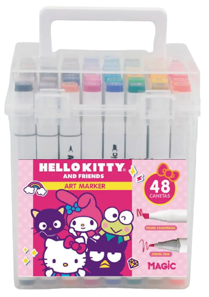 Kit Hello Kitty 24 Cores Art Marker - Canetas de Ponta Dupla com Estojo Acrílico - 1