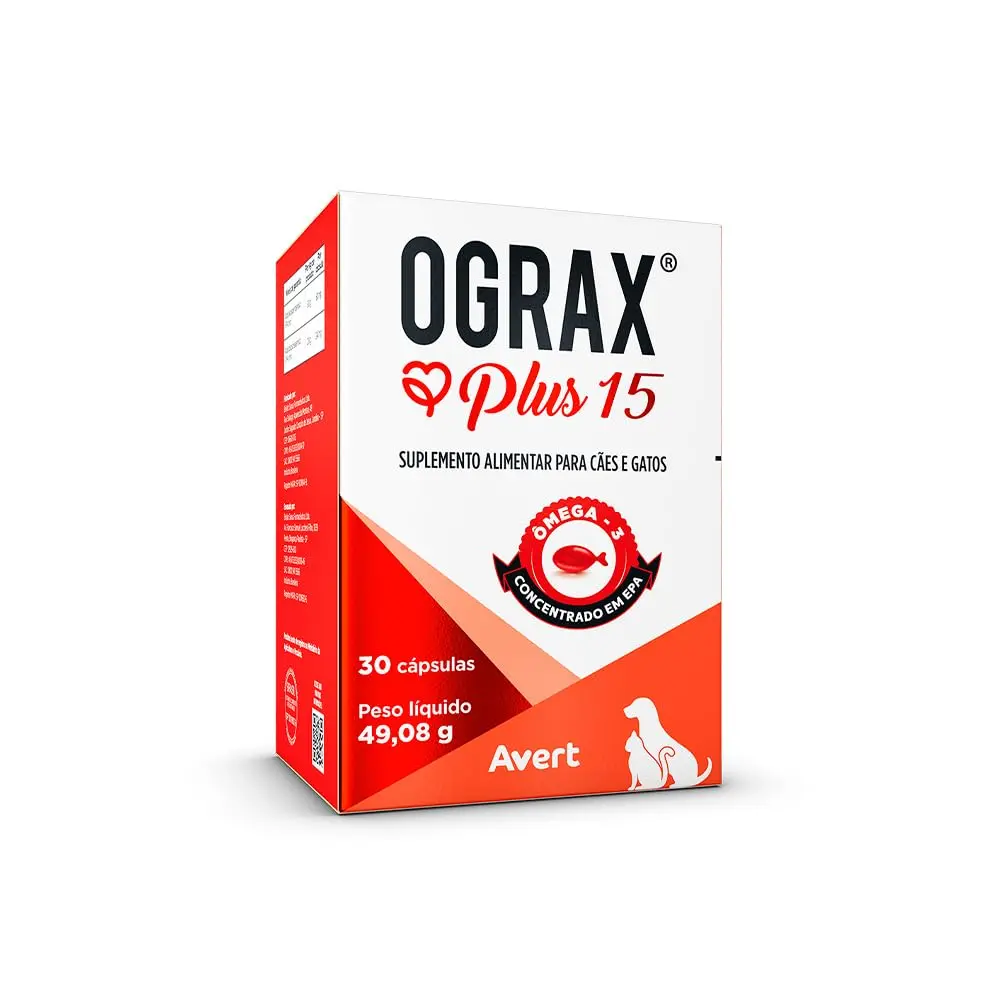 Suplemento Ograx Plus 15 Para Cães e Gatos Avert 30 Cápsulas